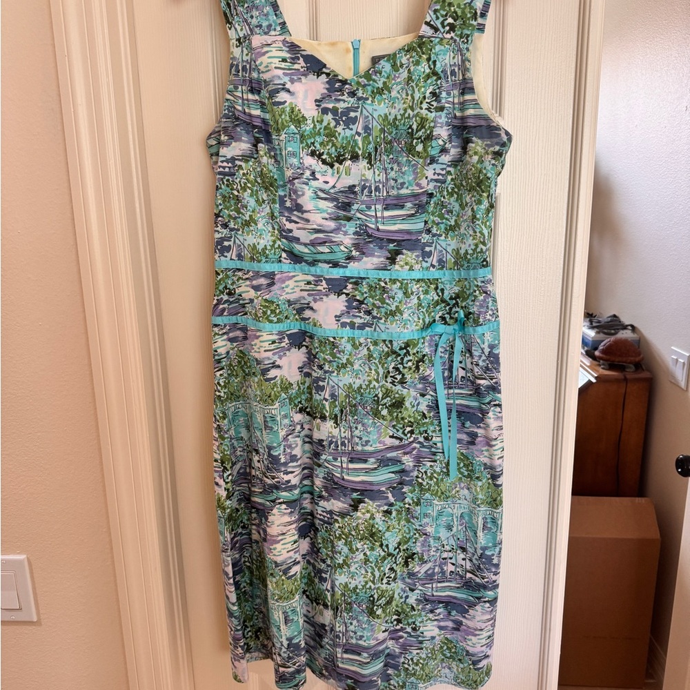 Stunning Vintage Watercolor Print Dress by Rabbit Designs SZ 12